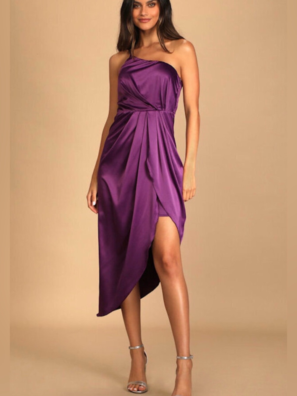 Lulus Purple fall plum one shoulder satin like NWT dress hoco